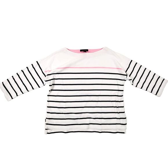 Lauren Ralph Lauren Womens White Pink Black Stripped Pull Over Sweater Large - Picture 1 of 7